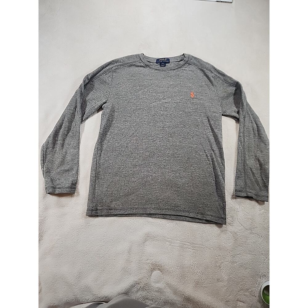 Polo Ralph Lauren Boys Size Large(14-16) Henley‎ Shirt Gray With Orange Pony